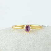 Pink Sapphire Ring, Natural Tiny Pink Sapphire 3x4mm Oval Gemstone Ring, Minimalist Rings, Gold Plated Sapphire Rings