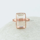 Morganite Ring, Morganite Quartz 9x15 mm Octagon Shape Gemstone Ring, Rose Gold Plated Ring, 925 Sterling Silver Bezel Set Rectangle Ring