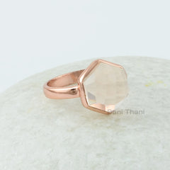 Morganite Ring - 10mm Hexagon Shape Gemstone - Handmade Ring - 925 Silver - Modern Jewelry - Gift for Young Girls - Jewelry for The Brides