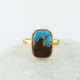 Lava Copper Turquoise Ring - 10x14mm Cushion - Gold Plated - Gemstone Ring - 925 Silver -Artisan Jewelry - Jewelry for Prom -Gift for Friend