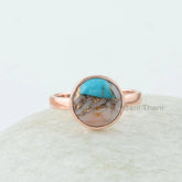 Round Turquoise Ring, Pink Opal Copper Turquoise 10 mm Round Gemstone Ring, Rose Gold Plated Bezel Ring, 925 Silver Turquoise Ring For Gift