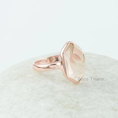 Morganite Ring - Pure Silver - Handcrafted Ring - Rose Gold Plated - Faceted Hexagon - Healing Jewelry - Gift For Lady - Jewelry For Bride