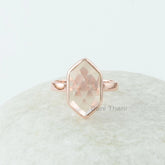 Morganite Ring - Pure Silver - Handcrafted Ring - Rose Gold Plated - Faceted Hexagon - Healing Jewelry - Gift For Lady - Jewelry For Bride