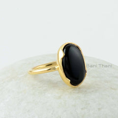 Black Onyx Ring - Pure Silver - Handcrafted Ring - Trendy Jewelry - Gold Plated - Prong Set - Jewelry For Artist - Gift For School Principal