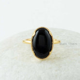 Black Onyx Ring - Pure Silver - Handcrafted Ring - Trendy Jewelry - Gold Plated - Prong Set - Jewelry For Artist - Gift For School Principal