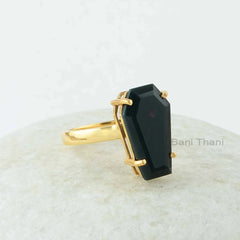 Bloodstone Silver Ring, Bloodstone 10x17mm Coffin Shape Gemstone Ring, 18k Gold Plated Prong Set Coffin Ring, Handmade Gift Rings For Mother