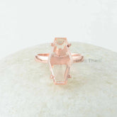 Morganite Prong Ring - Morganite Quartz 10x18 mm Hexagon Gemstone Silver Ring - Rose Gold Plated Pink Gemstone Ring - Quartz Rings For Women