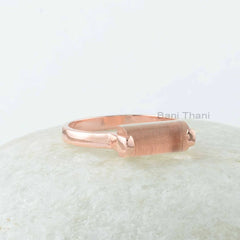 Morganite Prong Ring, Morganite Quartz 5x11mm Rectangle Shape Gemstone Ring, Rose Gold Plated Ring, 925 Silver Morganite Ring For Engagement
