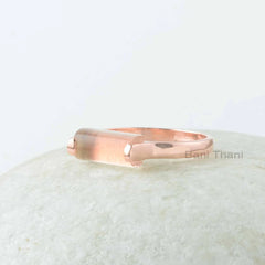 Morganite Prong Ring, Morganite Quartz 5x11mm Rectangle Shape Gemstone Ring, Rose Gold Plated Ring, 925 Silver Morganite Ring For Engagement