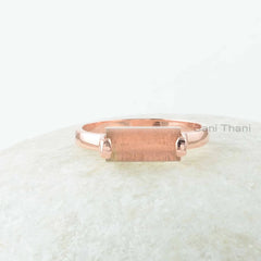 Morganite Prong Ring, Morganite Quartz 5x11mm Rectangle Shape Gemstone Ring, Rose Gold Plated Ring, 925 Silver Morganite Ring For Engagement