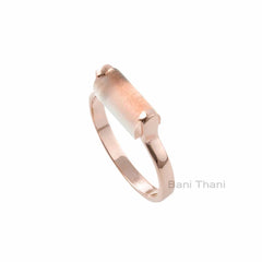 Morganite Prong Ring, Morganite Quartz 5x11mm Rectangle Shape Gemstone Ring, Rose Gold Plated Ring, 925 Silver Morganite Ring For Engagement