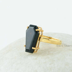 Bloodstone Silver Ring, Bloodstone 10x17mm Coffin Shape Gemstone Ring, 18k Gold Plated Prong Set Coffin Ring, Handmade Gift Rings For Mother