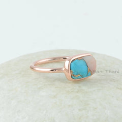 Pink Opal Ring - Sterling Silver - Copper Turquoise - 8x12mm Cushion - Gemstone Ring - Indian Jewelry - Jewelry for Brides - Gift for Ladies