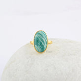 Amazonite Gemstone Ring - Oval 10x18mm Ring - 925 Sterling Silver Ring - Gold Plated Ring - Jewelry for Women - Handmade Ring - Gift for Her
