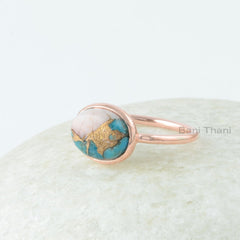Pink Opal Ring - Rose Gold Plated - 8x10mm Gemstone - Pure Sterling Silver - Man Made Jewelry - Jewelry For Young Mom - Coper Turquoise Ring