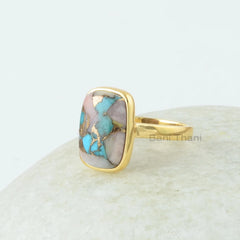Turquoise Ring - Sterling Silver Ring - 10x14mm Gemstone Jewelry - Gift for Wife - Jewelry for Loved ones - Pink Opal Turquoise Copper Ring