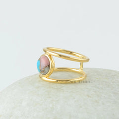 Turquoise Pink Opal Ring - 925 Sterling Silver Ring - 8mm Gemstone Ring - Gift for healing - Womens Ring - Pink Opal Turquoise Copper Ring