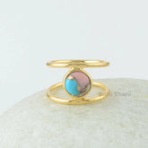 Turquoise Pink Opal Ring - 925 Sterling Silver Ring - 8mm Gemstone Ring - Gift for healing - Womens Ring - Pink Opal Turquoise Copper Ring