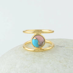 Turquoise Pink Opal Ring - 925 Sterling Silver Ring - 8mm Gemstone Ring - Gift for healing - Womens Ring - Pink Opal Turquoise Copper Ring