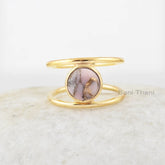 Opal Ring, Pink Opal Copper Round 8mm Gemstone Ring, 18K Gold Plated Designer Ring For Women, 925 Sterling Silver Elegant Ring