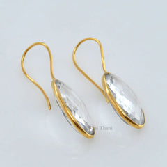 Crystal Quartz Oval Gemstone Earrings - Gold Plated Earrings - 925 Sterling Silver Dangle Earrings - Gift for Her - 12x20mm Gemstone Earring