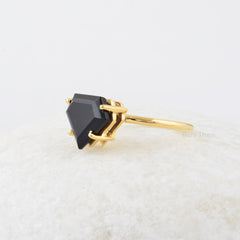 Onyx Ring, Black Onyx 11x13mm Diamond Shape Prong Set Gemstone Ring, 18k Gold Plated Silver Gemstone Ring, Black Stone Silver Ring For Girls