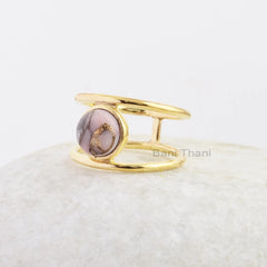 Opal Ring, Pink Opal Copper Round 8mm Gemstone Ring, 18K Gold Plated Designer Ring For Women, 925 Sterling Silver Elegant Ring