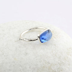 Blue Sapphire Quartz Handmade Ring - 925 Sterling Silver Bezel Ring - Ring for Women - Cushion Gemstone Ring - Birthstone Ring- Gift for Her