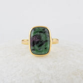 Zoisite Ring, Ruby Zoisite 10x14mm Long Cushion Gemstone Ring, 925 Sterling Silver Multi Color Ring, 18k Gold Plated Bezel Ring
