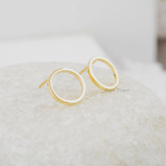 Circle Stud Earrings, 9mm Modern Silver Earrings Studs, Handmade Circle Studs, Gold Plated Earrings, Everyday Women Earrings, Disc Earrings