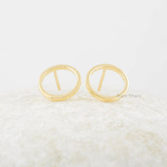 Circle Stud Earrings, 9mm Modern Silver Earrings Studs, Handmade Circle Studs, Gold Plated Earrings, Everyday Women Earrings, Disc Earrings