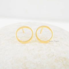 Circle Stud Earrings, 9mm Modern Silver Earrings Studs, Handmade Circle Studs, Gold Plated Earrings, Everyday Women Earrings, Disc Earrings
