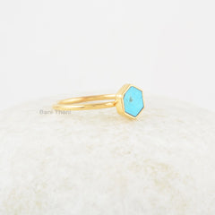 Arizona Turquoise Ring - 6mm Hexagon Gemstone Ring - 925 Solid Silver Ring- Gold Plated Ring - Ring for Women - Handmade Ring - Gift for Her