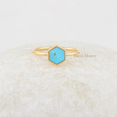 Arizona Turquoise Ring - 6mm Hexagon Gemstone Ring - 925 Solid Silver Ring- Gold Plated Ring - Ring for Women - Handmade Ring - Gift for Her