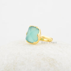 Aqua Chalcedony Gemstone Ring - 9x12mm Pyramid Ring - 925 Silver Ring - Gold Plated Ring - Handmade Jewelry - Gift for Her - Womens Ring
