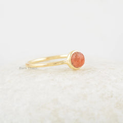 Sunstone Ring - Pure Silver - 5mm Handcrafted Ring - Gold Plated Ring - Natural Stone Jewelry - Jewelry For Graduate - Gift For Young Girls