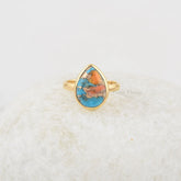 Oyster Copper Turquoise Ring - 925 Sterling Silver - Handmade Ring - 10x14mm Pear - Gold Plated - High Quality Jewelry - Jewelry for Womens
