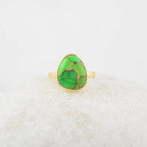 Green Turquoise Ring, Copper Green Turquoise 12x14mm Nugget Shape Gemstone Ring, 925 Silver Handmade Ring, Gold Plated Ring Gemstone Jewelry