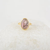 Pink Opal Ring - Pure Silver - Handcrafted Ring - Copper Pink Opal Oval Ring - Dainty Jewelry - Gift For Lover - Jewelry For Grand Daughter