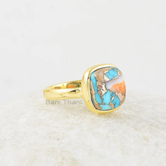 Oyster Turquoise Ring - 925 Solid Silver - Handmade Ring - 10mm Oyster Copper Turquoise - Gemstone Jewelry - Jewelry for Date - Gift for Her