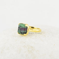 Zoisite Ring, Ruby Zoisite 9x9mm Square Shape Gemstone Ring, 925 Sterling Silver Multi Color Ring, Handmade Silver Jewery For Women