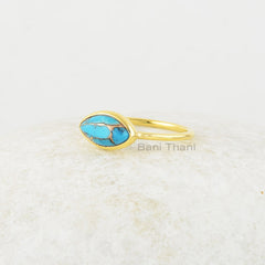 Turquoise Ring - 925 Silver - Handmade Ring - Indian Jewelry - 5x10mm Marquise Stone - 18k Gold Plated - Jewelry for Girl - Gift for Teens