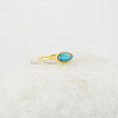 Turquoise Ring - 925 Silver - Handmade Ring - Indian Jewelry - 5x10mm Marquise Stone - 18k Gold Plated - Jewelry for Girl - Gift for Teens