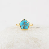 Elegant Turquoise Ring, Blue Copper Turquoise 11x11mm Star Shape Gemstone Ring, Bezel Set Gold Plated Sterling Silver Ring, Gift For Mom