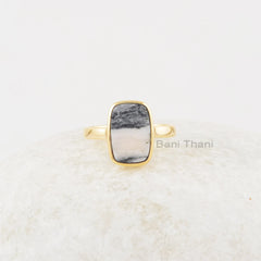 Zebra Jasper Ring - Gemstone Gold Plated Ring - Solid 925 Sterling Silver Ring - Jasper Ring for Women - Gift For Bridesmaids - Gift for Him