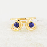 Double Stone Ring, Blue Lapis Lazuli 4x4mm Round Gemstone Ring, Handmade Silver Bezel Ring, Lapis Gems Gold Plated Ring For Girls