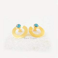 Blue Copper Turquoise Stud Earrings - Solid Silver - Gold Plated Studs - 7x7mm Round - Custom Jewelry - Gift For Loved One -Jewelry For Prom