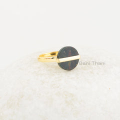 Bloodstone Ring - Solid Sterling Silver - Gold Plated Ring - 12mm Flat Round Gemstone - Artisan Jewelry - Gift For Aunt - Jewelry For Nurse