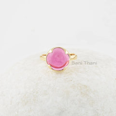 Pink Tourmaline Ring - 12mm Round Gemstone Ring - Gold Plated Ring - 925 Solid Silver Ring - Statement Ring - Ring for Women - Gift for Her