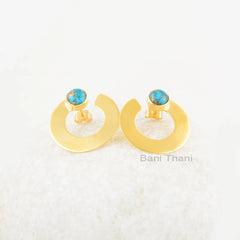 Blue Copper Turquoise Stud Earrings - Solid Silver - Gold Plated Studs - 7x7mm Round - Custom Jewelry - Gift For Loved One -Jewelry For Prom